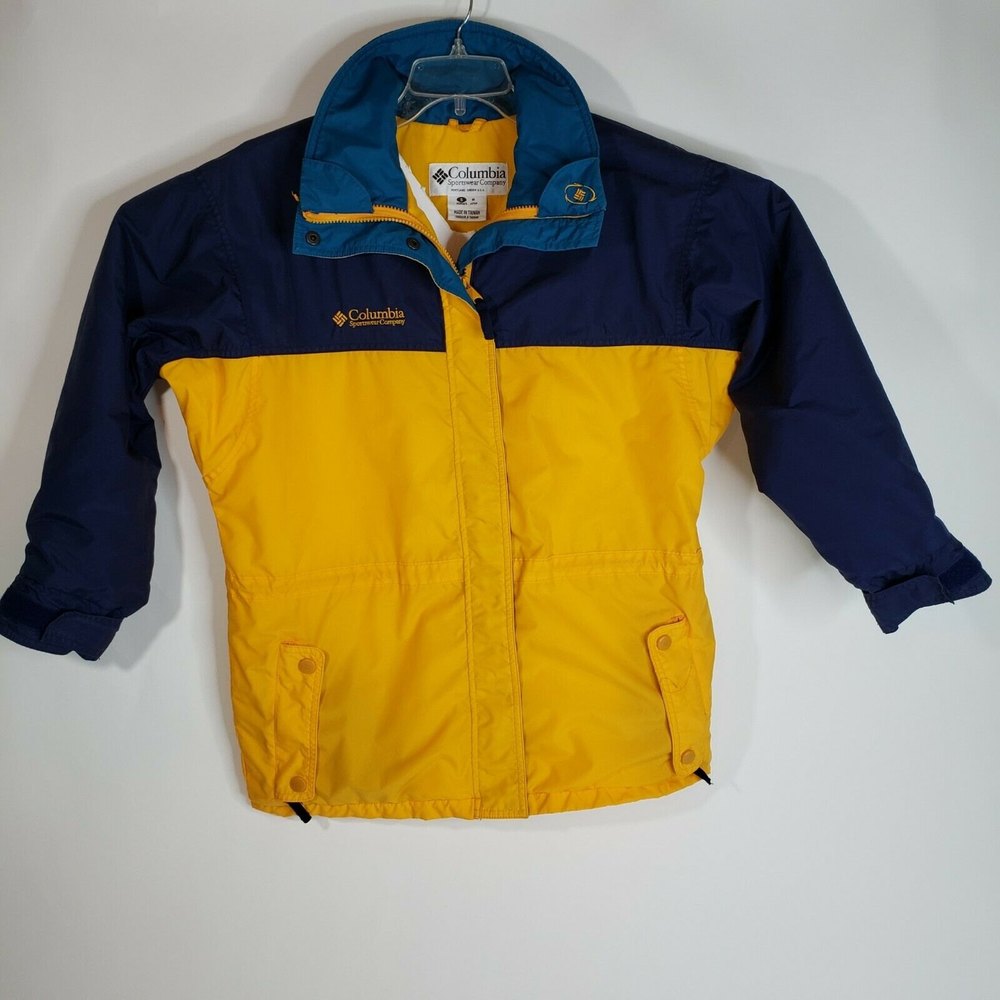 Vtg 90s Women's Columbia High Peaks Ski Jacket Shell Coat Parka Blue Gold Size S